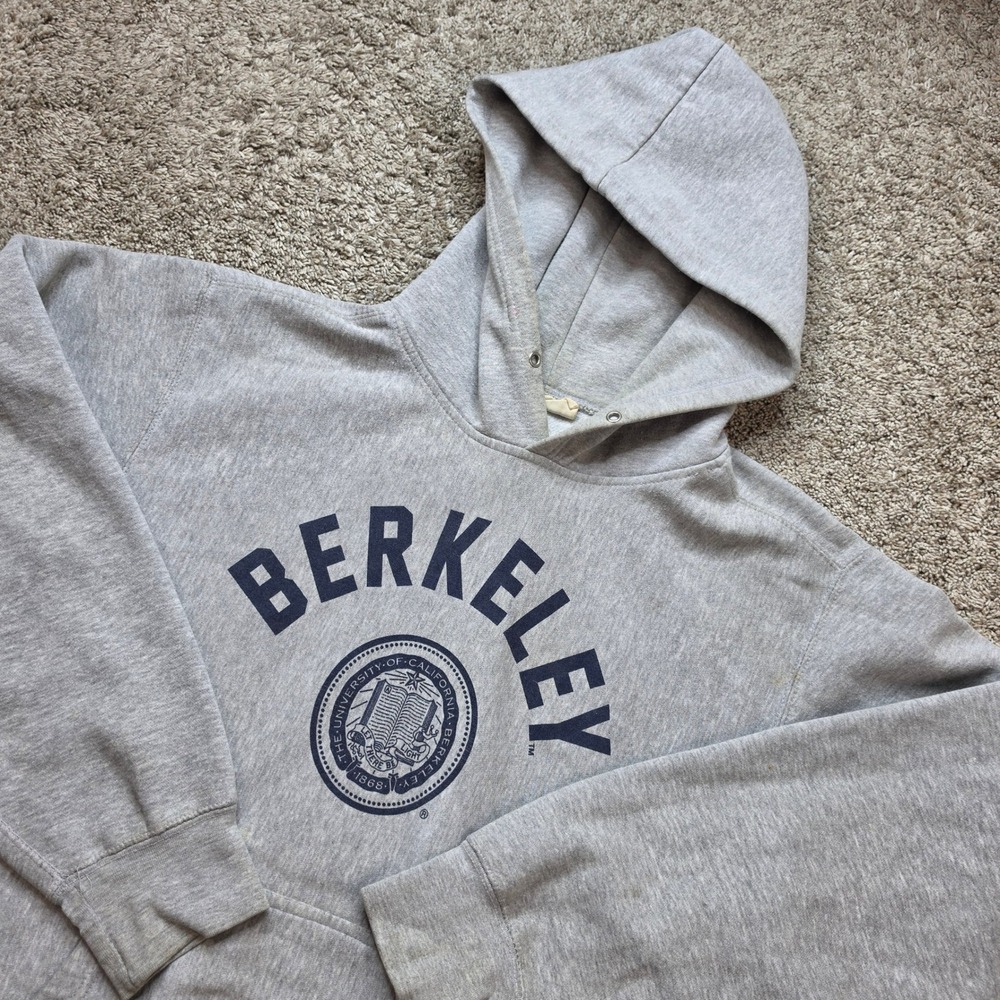 VINTAGE MV Sport Pro-Weave Berkeley Hoodie Mens L Grey Cotton Collegiate NCAA